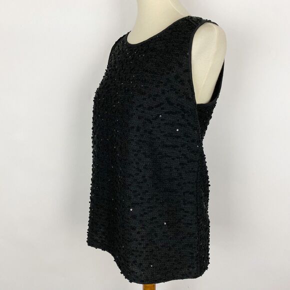 Ann Taylor Black Sequined Boucle Textured Tank Top Women Size S New - Picture 3 of 6